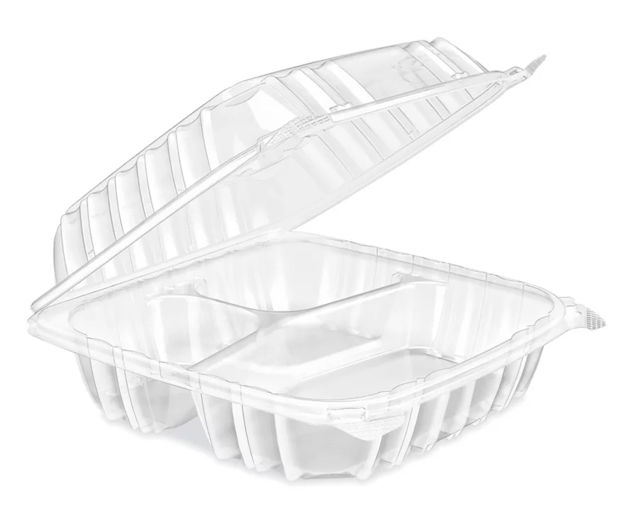 Contenant en pp clair 3 compartiments 9" x 9" x 3" 