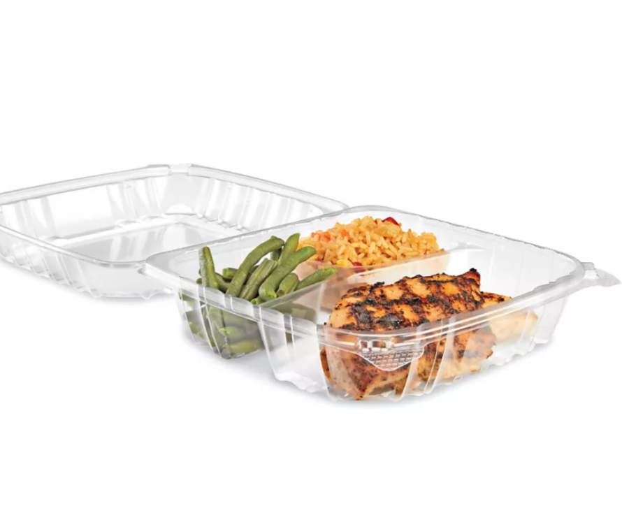 Contenant en pp clair 3 compartiments 9" x 9" x 3" 